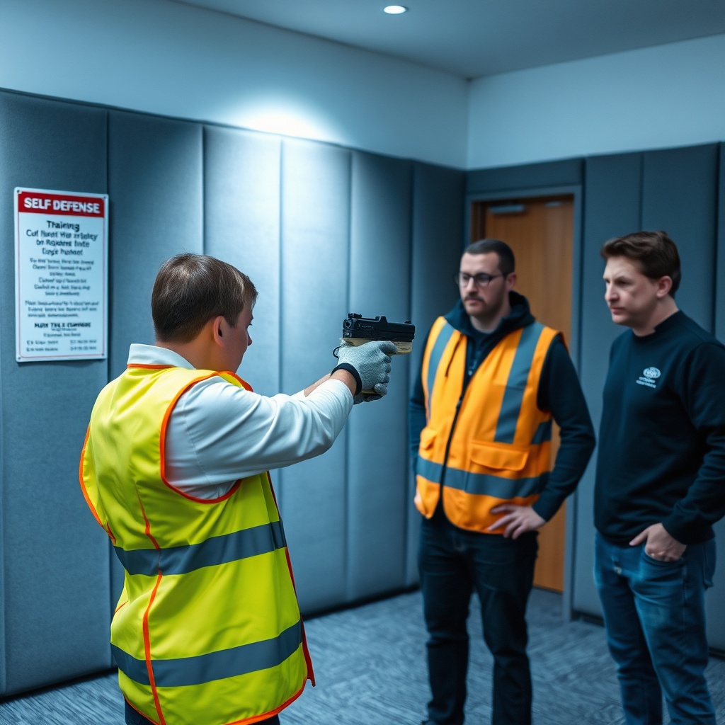 Scene showing how to use a stun gun safely during a training session with a practice unit and instructor supervision